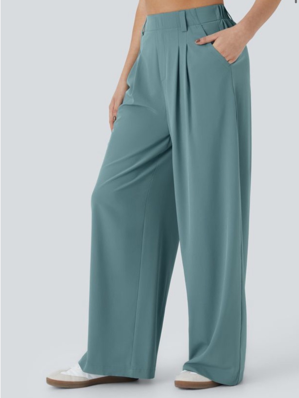 Halara ™ High Waisted Pocket Wide Leg Baggy Flowy Solid Palazzo Quick Dry MEDIUM